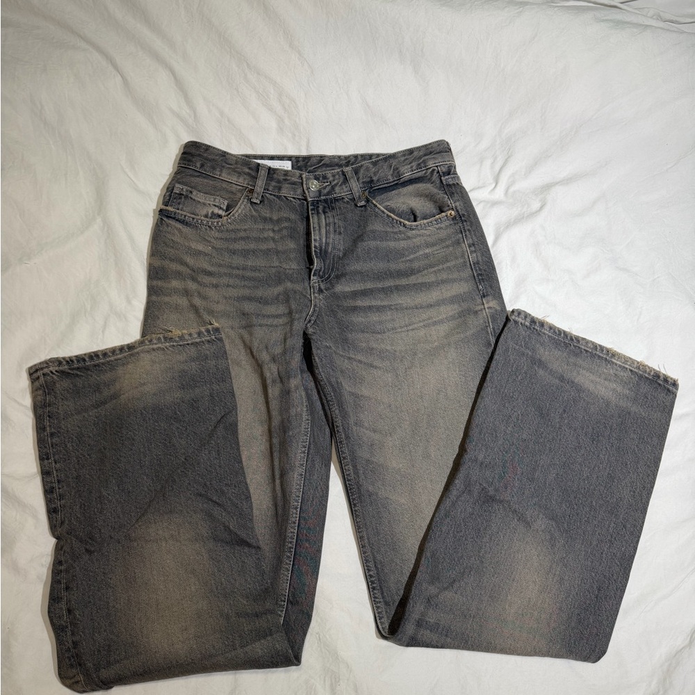 Women’s Washed Grey Straight-Leg Jeans